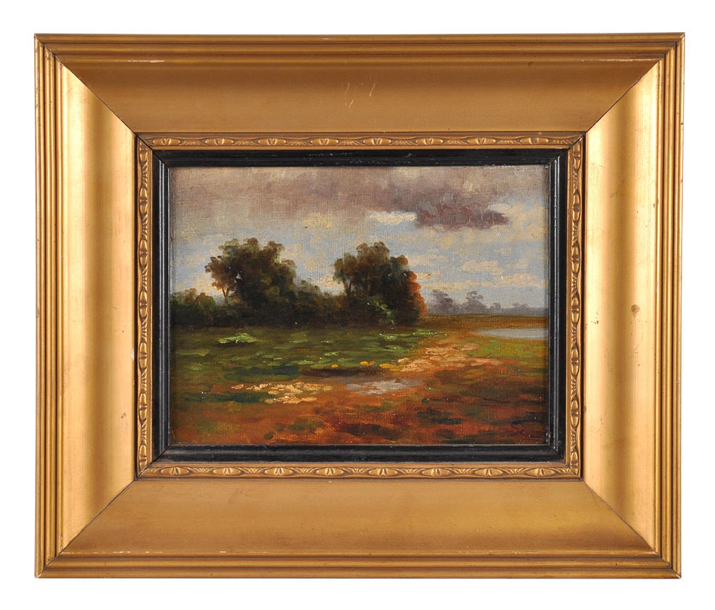 MÜNCHENER SCHULE. Moorland landskap i åskväder himmel.