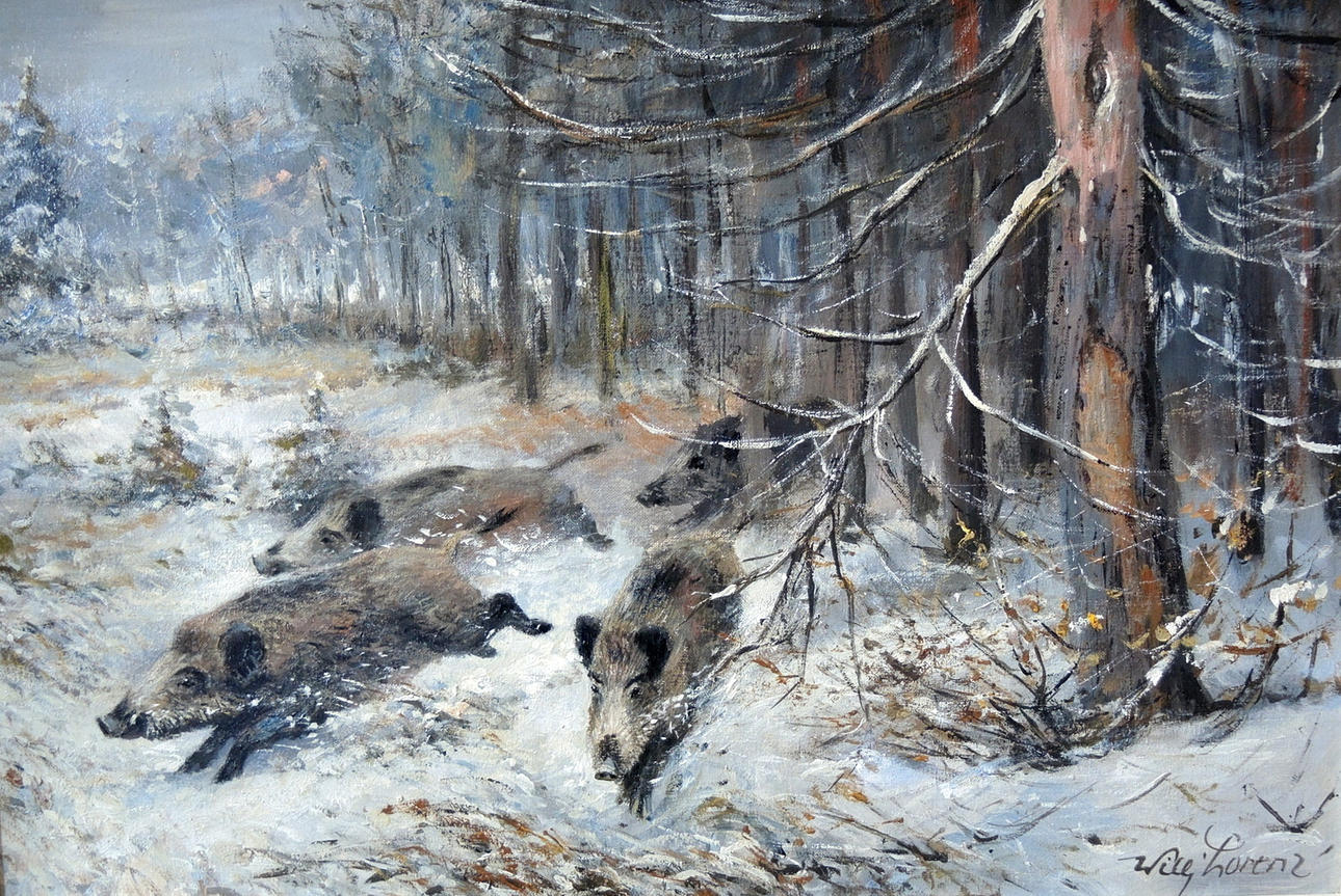 GEMÄLDE, Wildschweine.