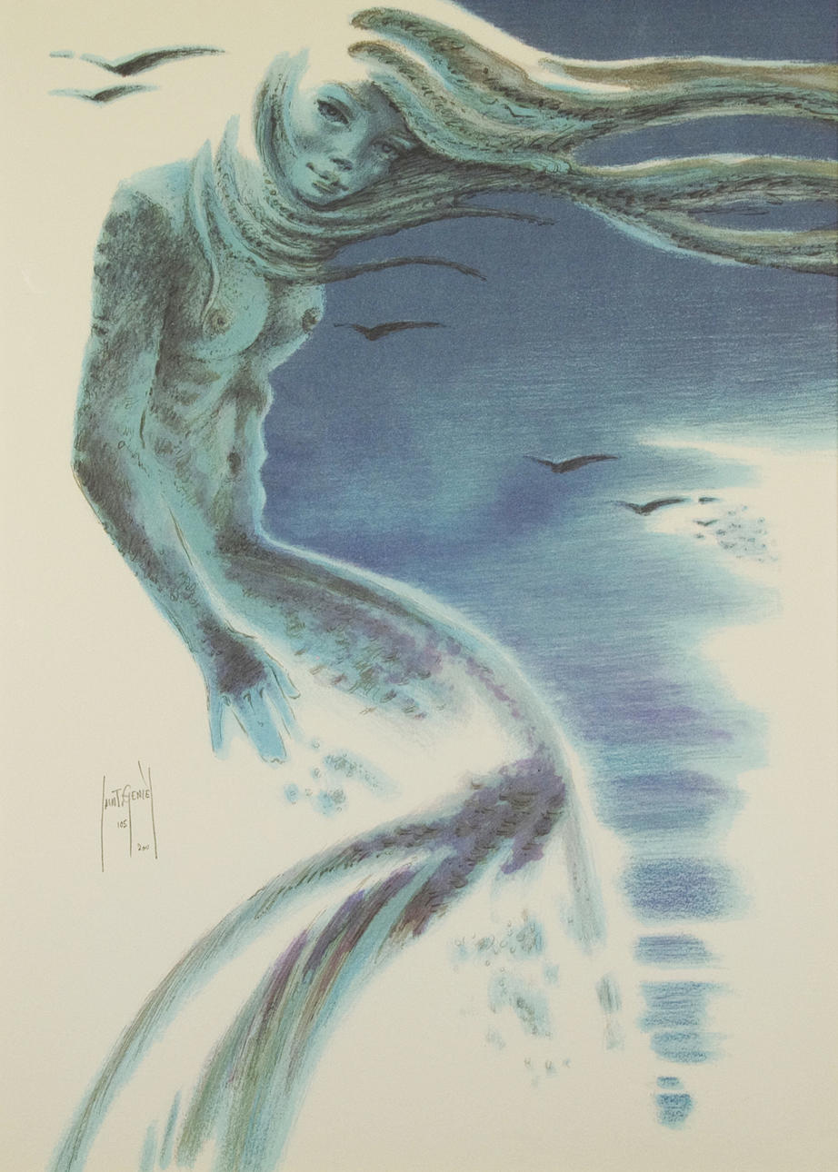 SAINT GENIET. Kvinnokomposition, färglitografi, signerad.