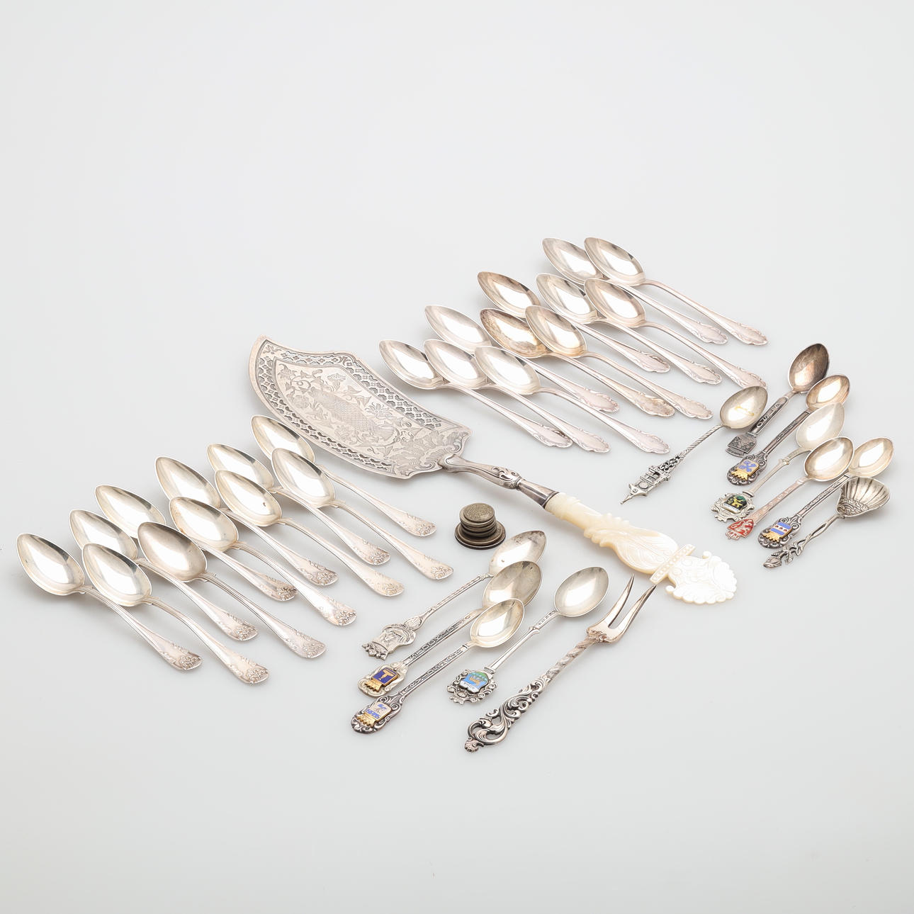 SILVER OBJECTS, coffee spoons etc., total weight 535 grams.