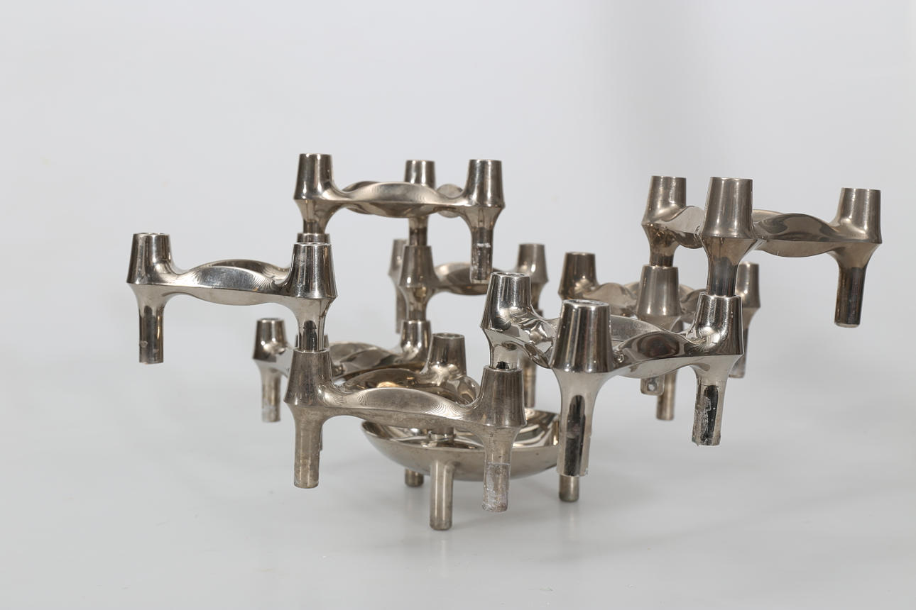 LJUSSTAKAR OCH SKÅL, förkromat stål, 9+1 delar, Ceasar Stoffi, Nagel, BMF, Tyskland, 1960-tal.