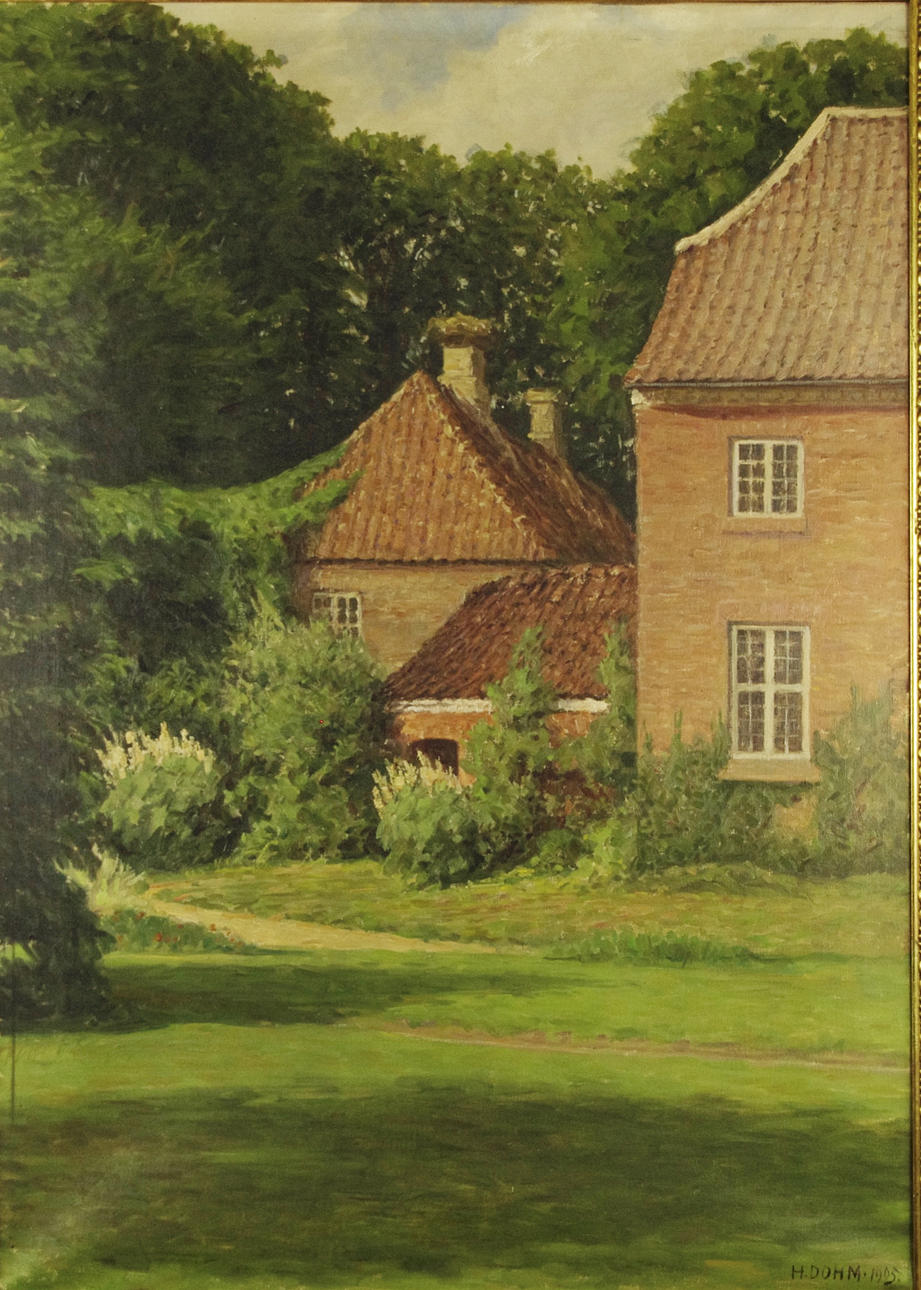 HEINRICH DOHM. Trädgård med hus, olja på duk, signerad H. Dohm 1905.