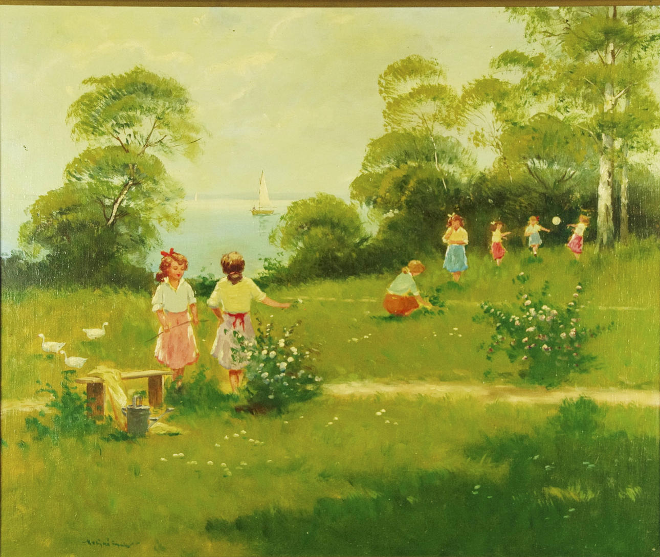 GYULA METYKÓ. Lekande barn, olja på duk, signerad.