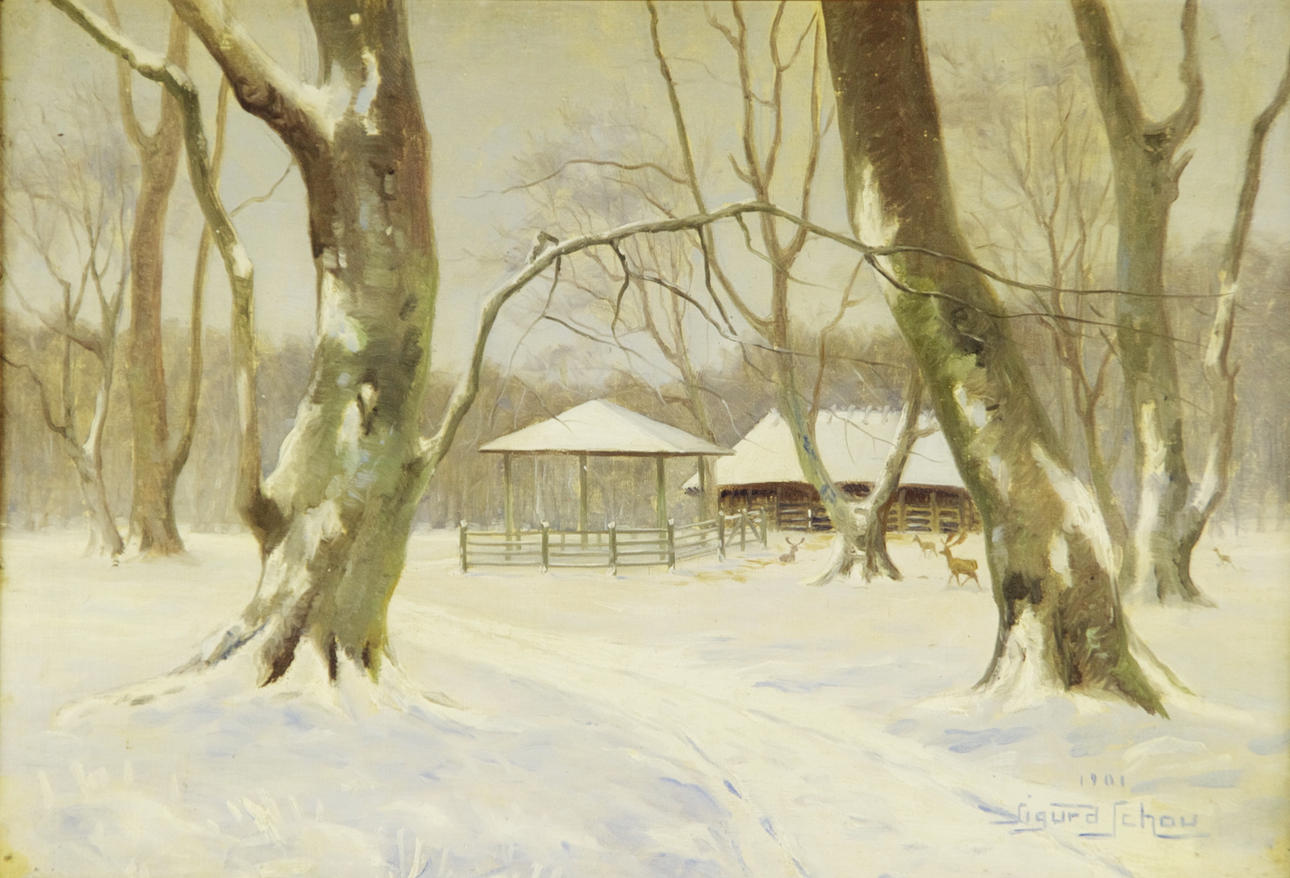 SIGURD SCHOU. "Dyrehavsbakken", olja på duk, signerad 1901.