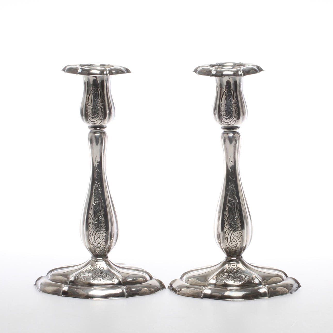 LJUSSTAKAR, ett par, silver, JL Hultman, svenska imporstämplar, 1960-tal.