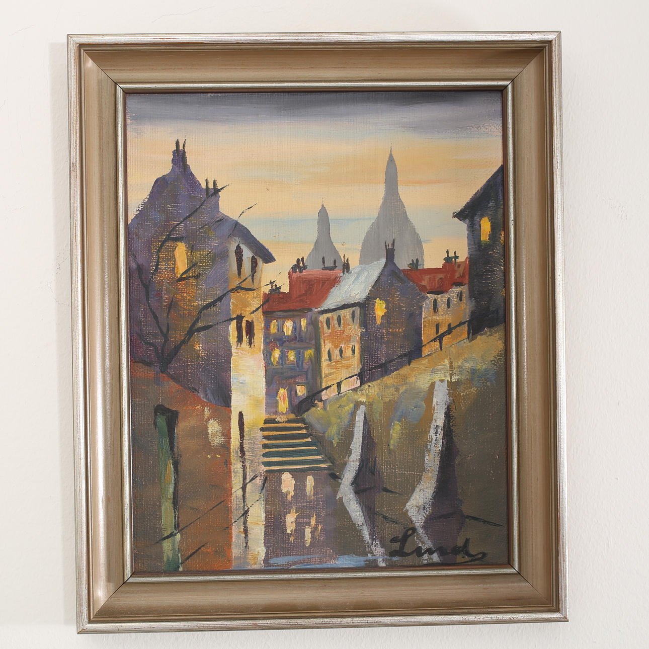 OIDENTIFIERAD KONSTNÄR, Olja på pannå. Stadsbild, signerad.
