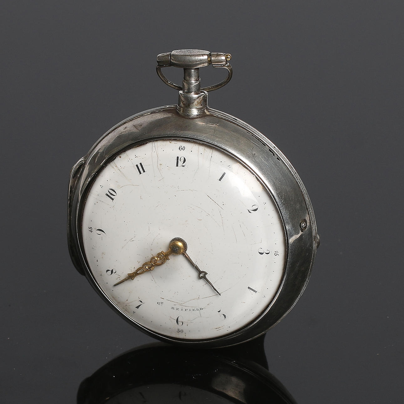 FICKUR, silver, "spindelur", "G. Beifield". 1800-tal.