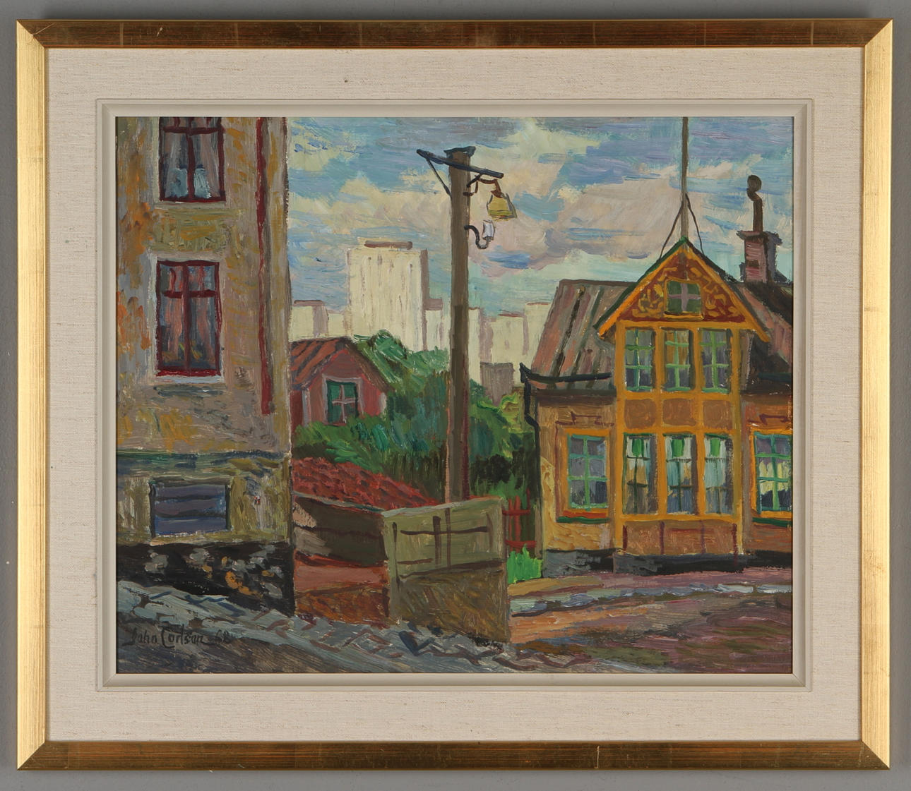 JOHN CARLSON. Motiv från Sundbyberg/Hagalund, olja på pannå, signerad och daterad -68.