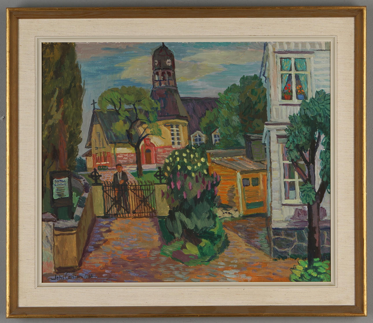 JOHN CARLSON. "Hagalunds Kyrka", olja på pannå, signerad och daterad, 1968.