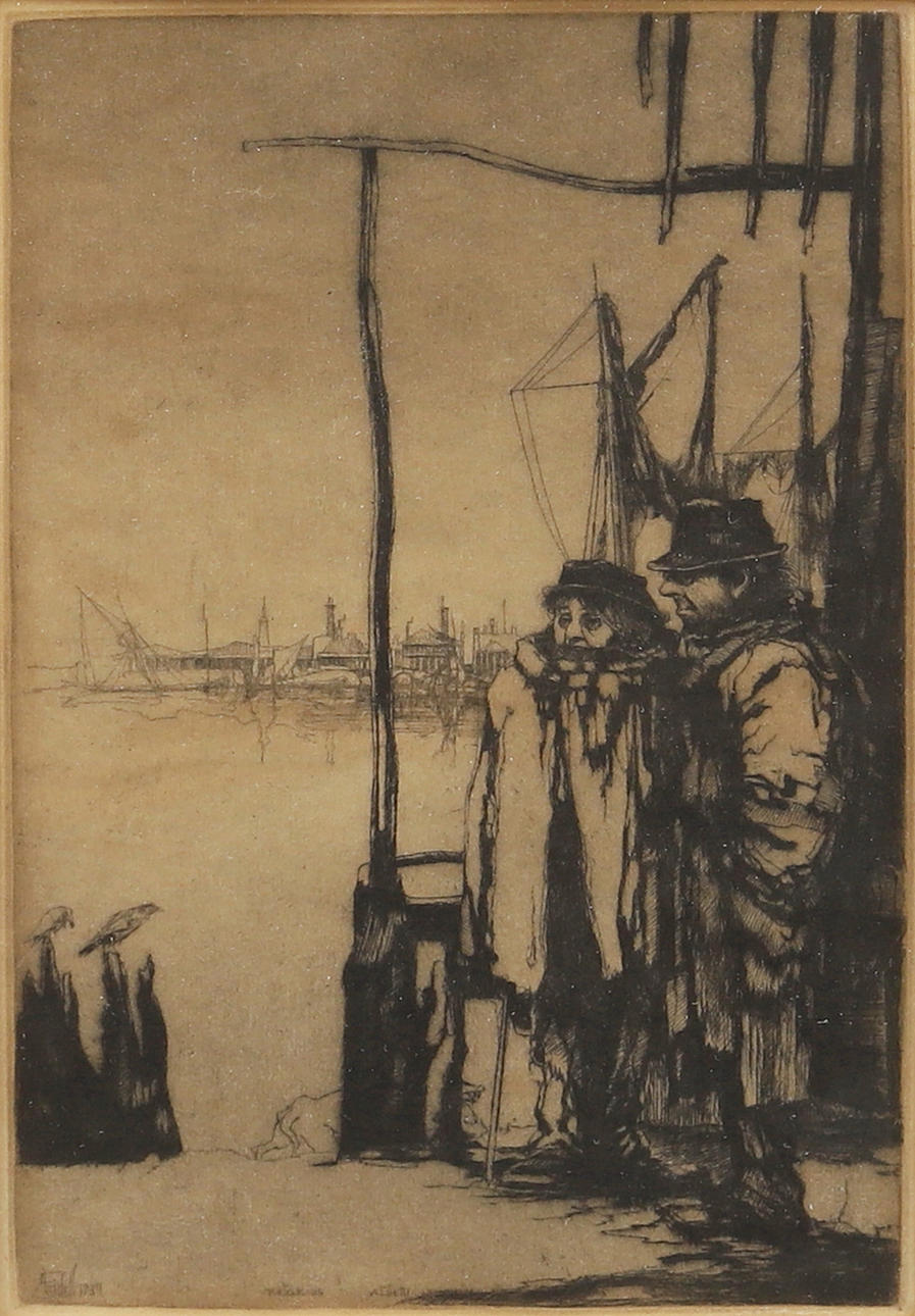 AXEL FRIDELL. “Albert and William” etching, plate signed and dated 1934.
