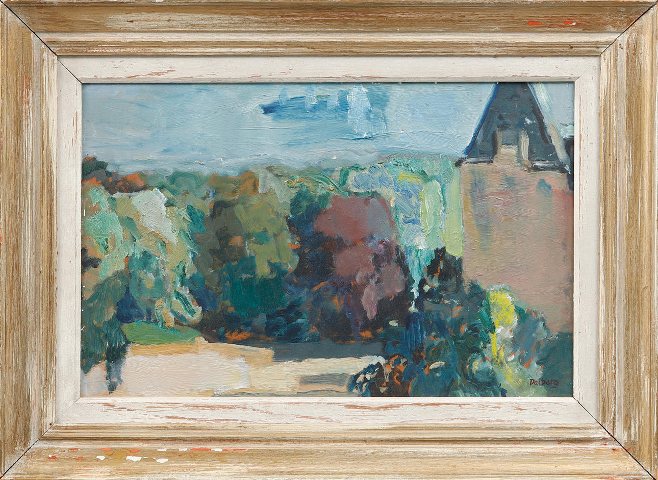 ÅKE DALBERG. Tree and house facade, oil on panel, signed.
