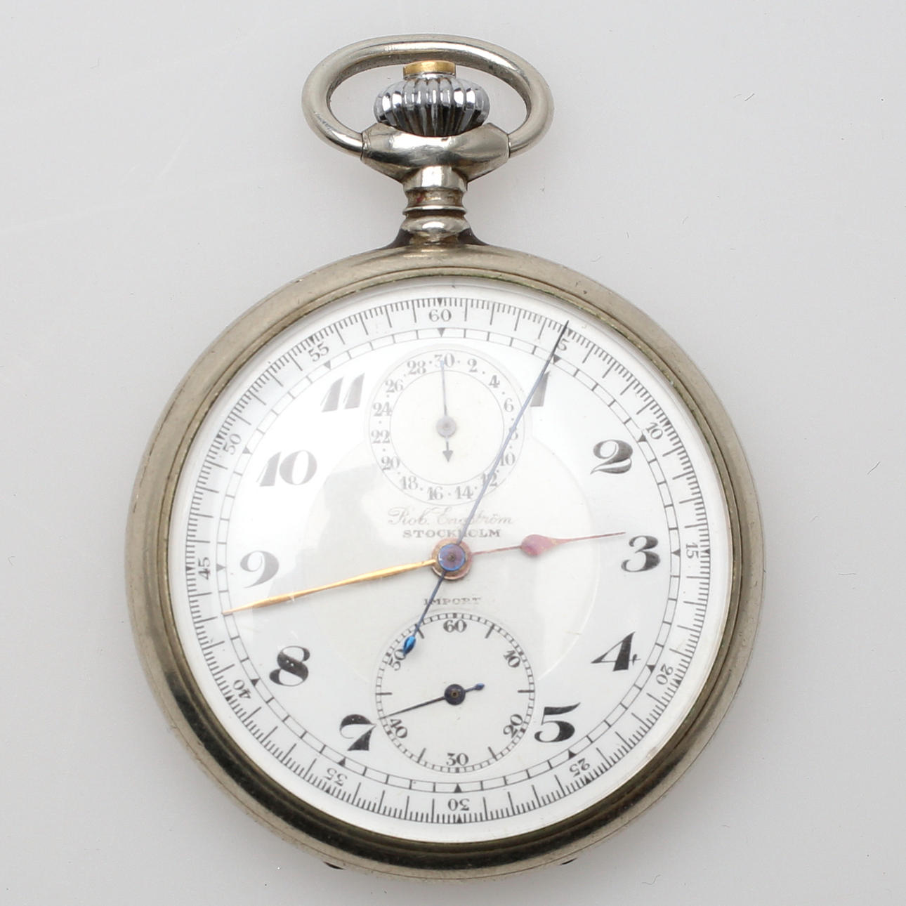 FICKUR, Rob. Engström, Stockholm, kronograf-funktion, vitmetall, 1900-tal.