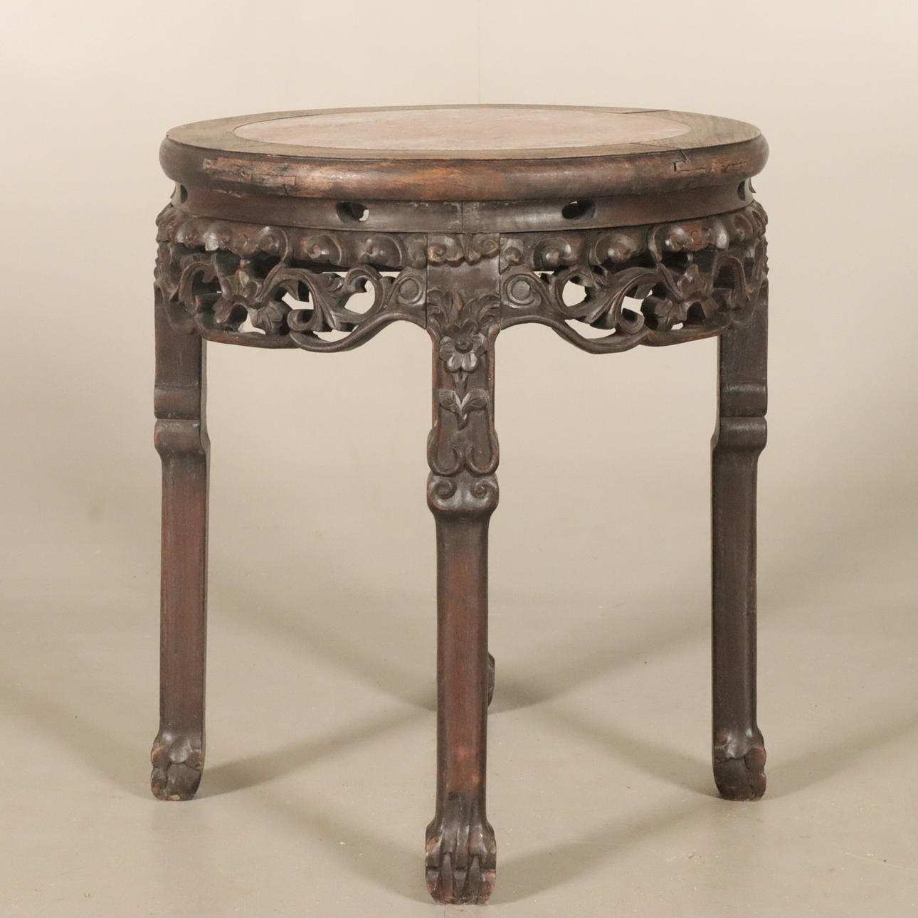 MESA de madera con tapa de piedra, oriental.