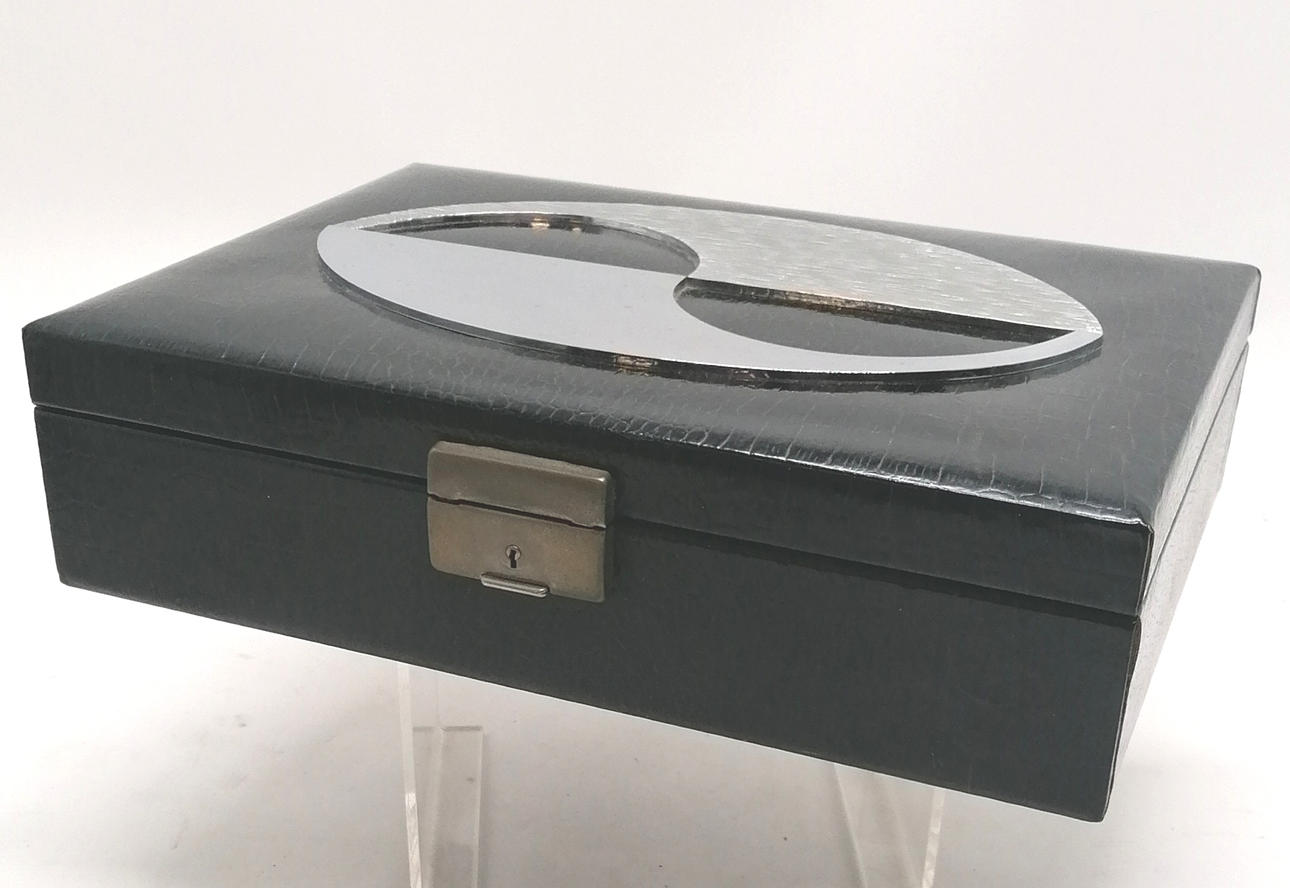 VINTAGE SVENSK TRELLEBORG SERIE SORT LÆDER SMYKKESKRIN.