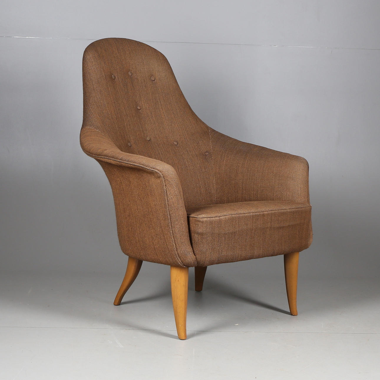 FÅTÖLJ, trä/tyg, 1940-tal.