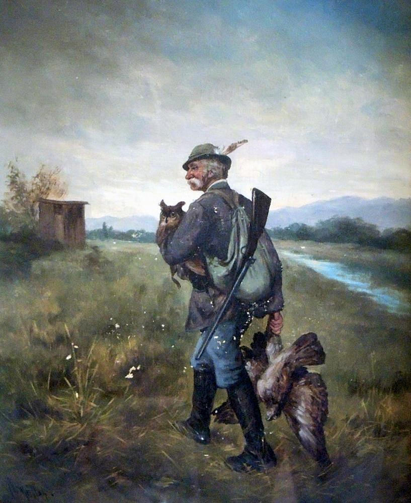 GEMÄLDE, heimkehrender Jäger.