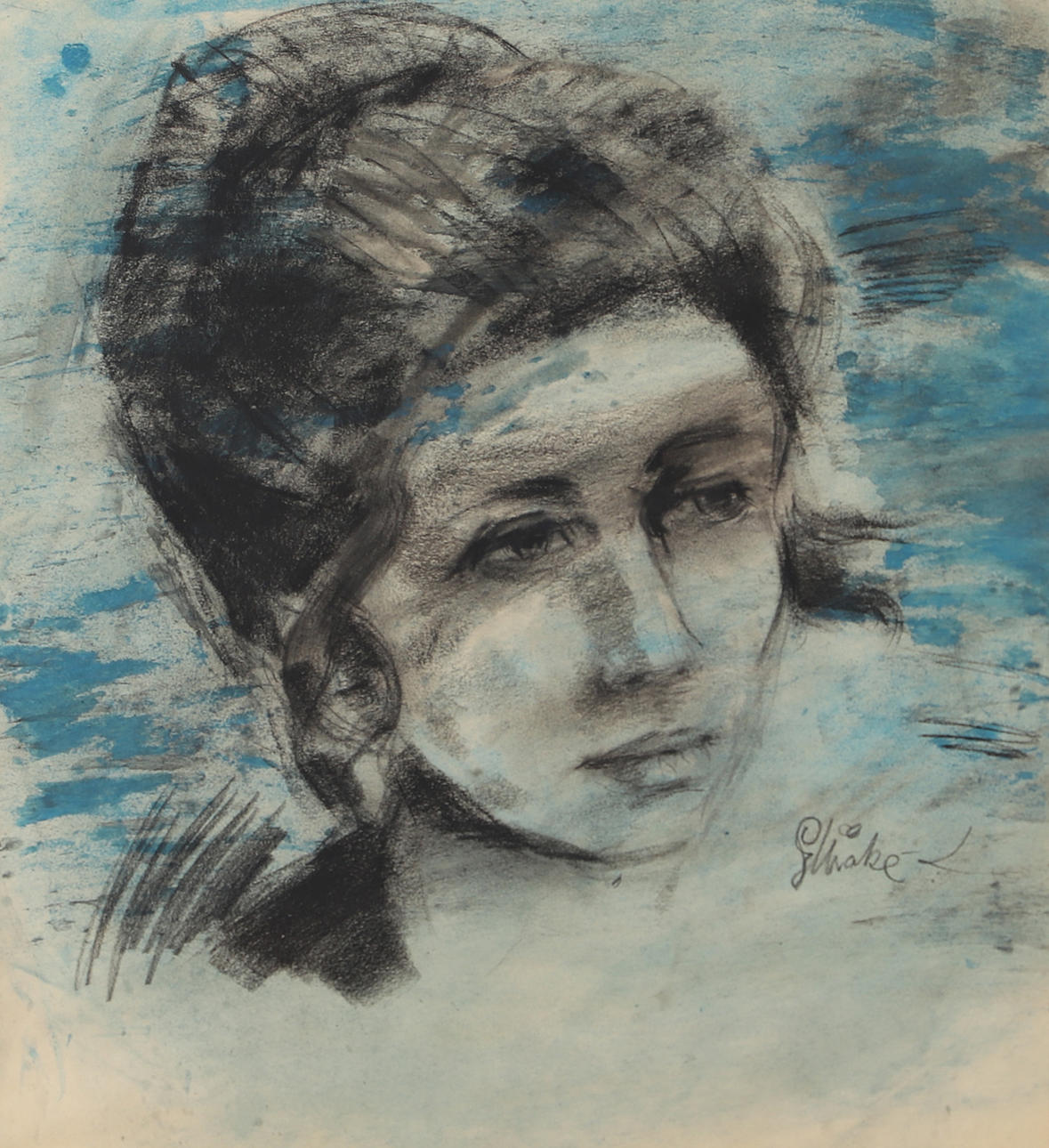 GERTRUD WRÅKE. Portrait, drawing, signed Wråke.