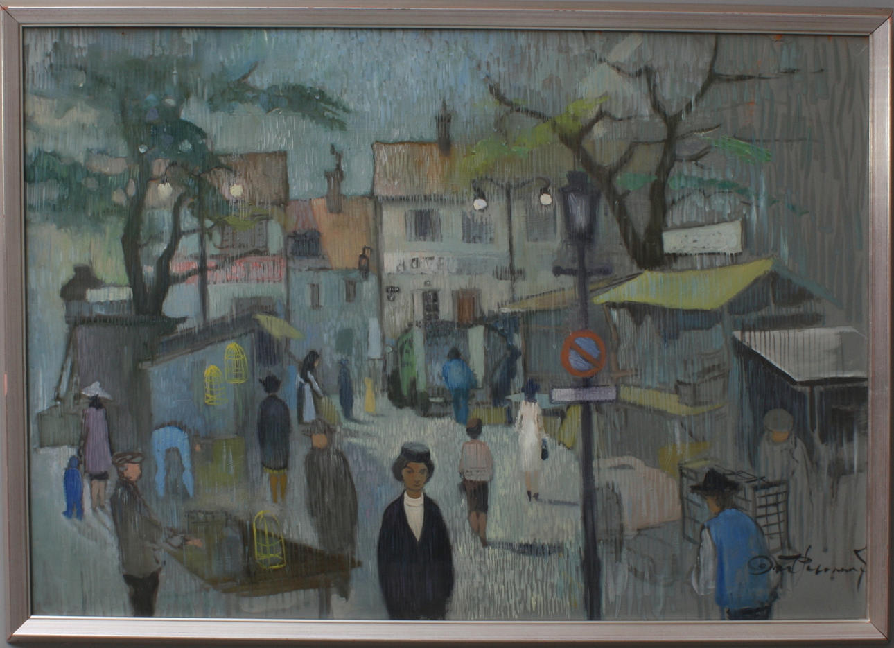 OVE PERSSON. TAVLA, blandteknik, signerad Ove Persson, gatuvy.