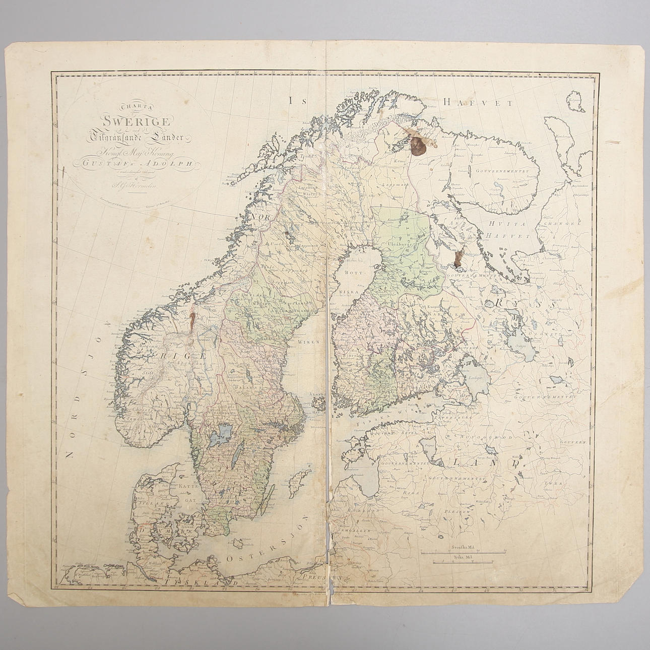 MAPA ANTIGUO, Escandinavia, 1797.
