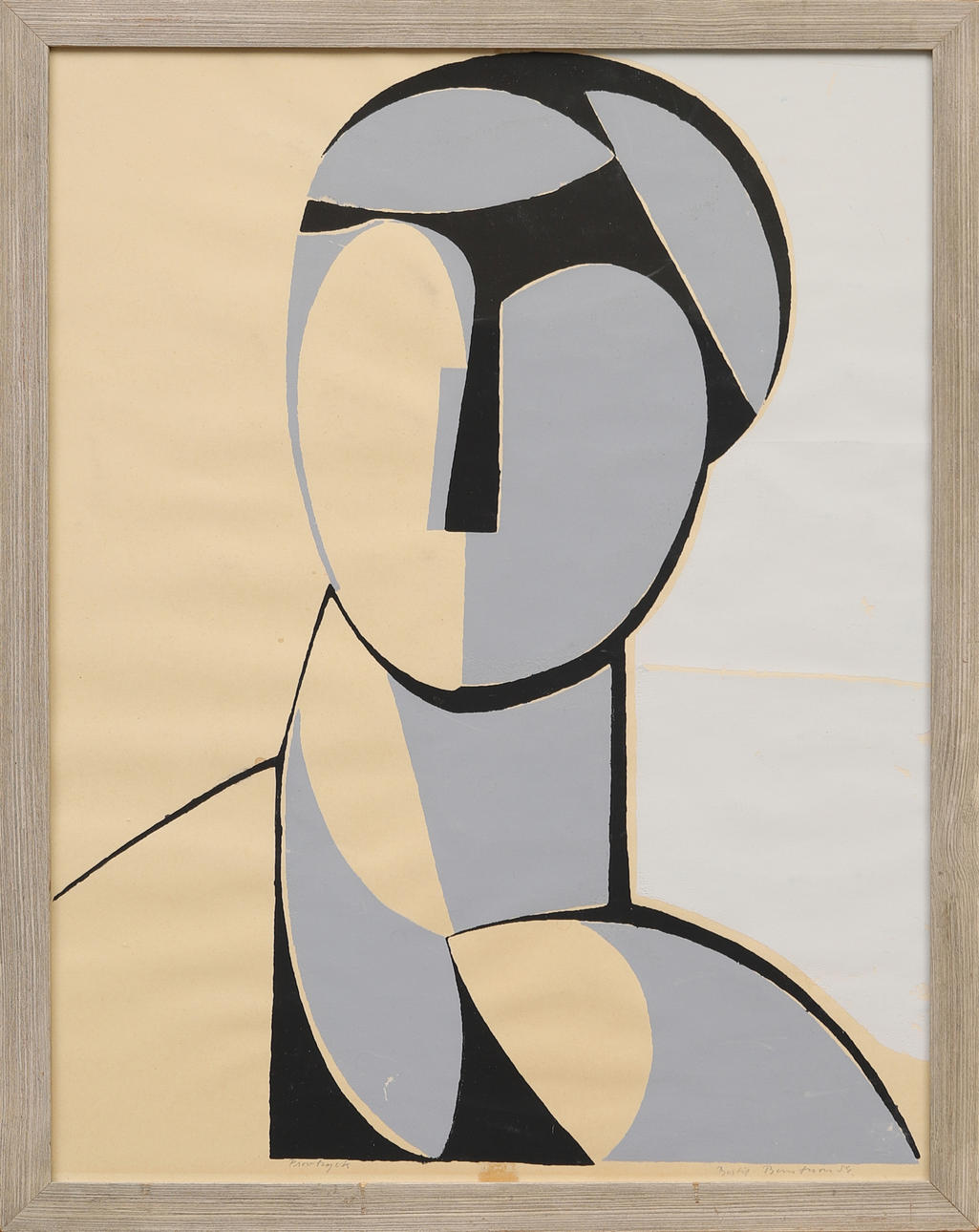 BERTIL BERNTSSON. Composition with face, linoleum cut, signed and dated -54, sample print.