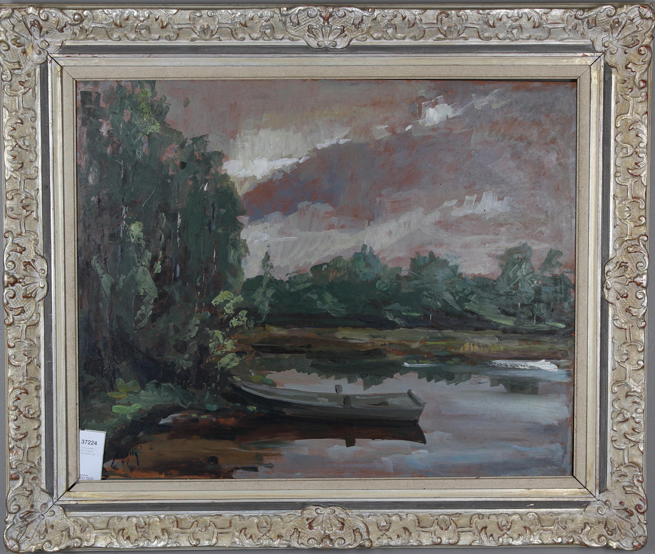 OTTO KLANK. Båt vid strand. Olja pannå, signerad och daterad 1947.