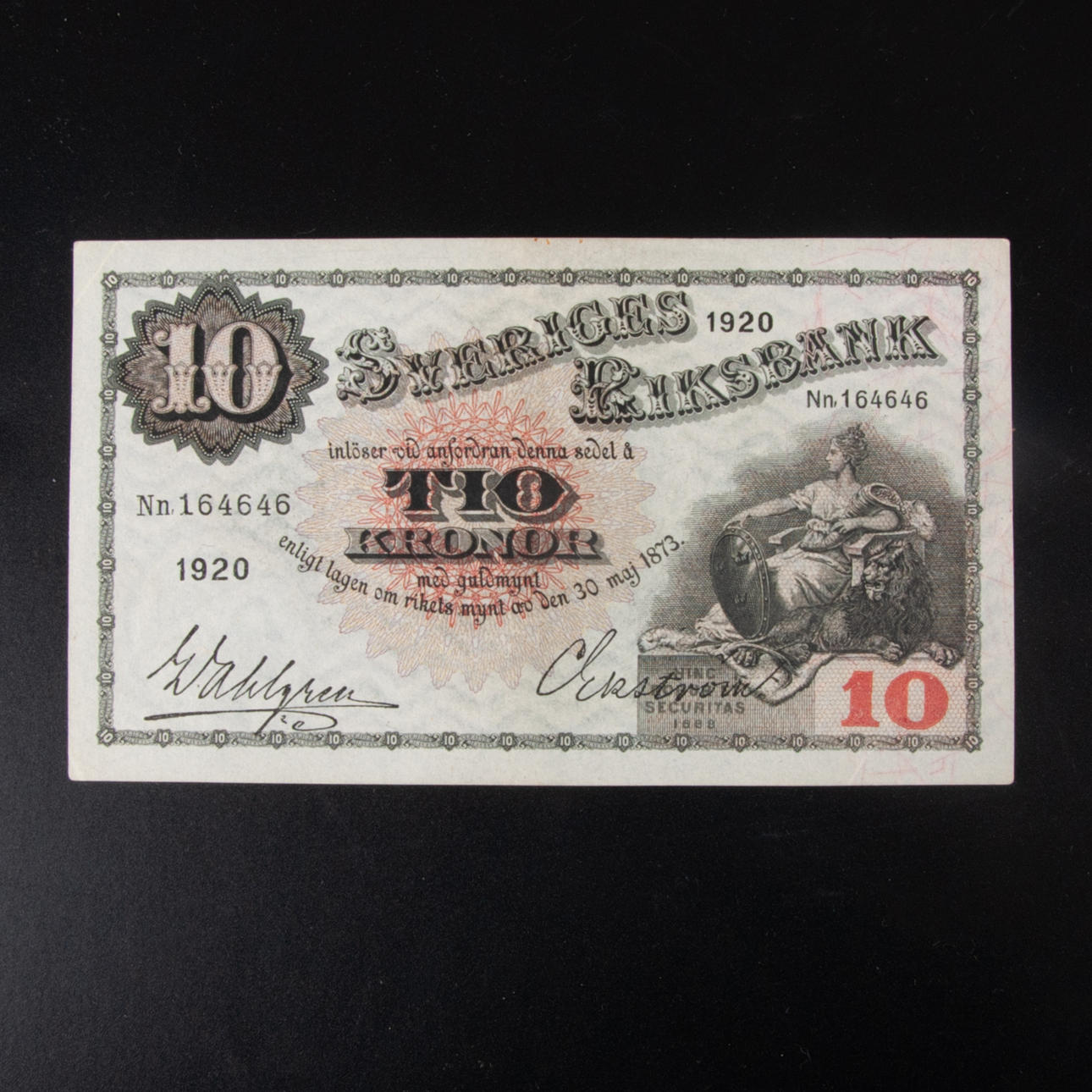 Sedel Sverige, 10 kronor 1920.