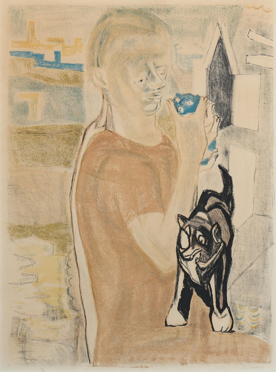 SIRI DERKERT. LITHOGRAPH, “GIRL WITH CAT”, SIGNED AND NUMBERED 78/110. PERFORMED IN 1948.