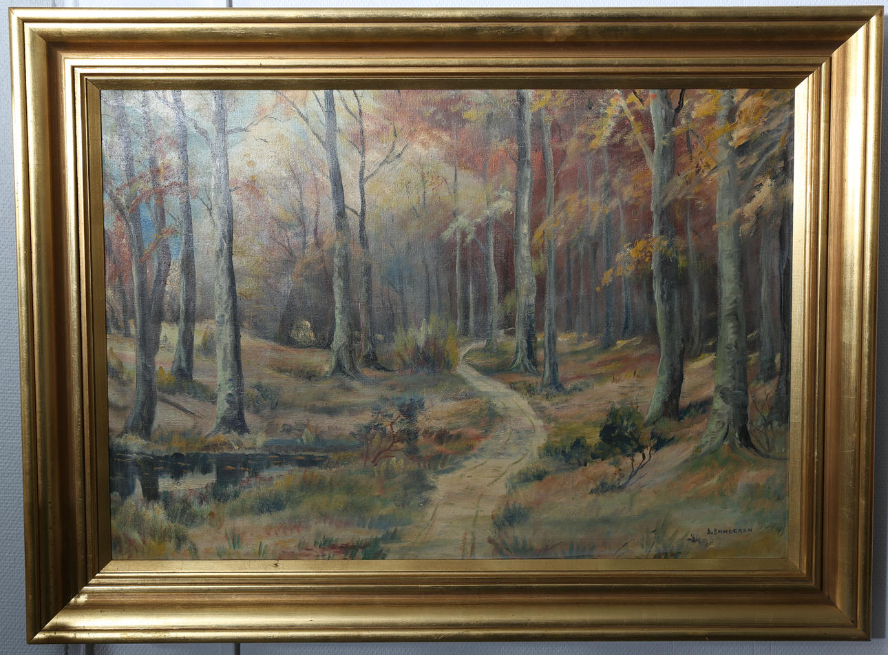 STEN STURE SANDGREN. Olja på duk, Skogsväg, signerad S Sandgren.