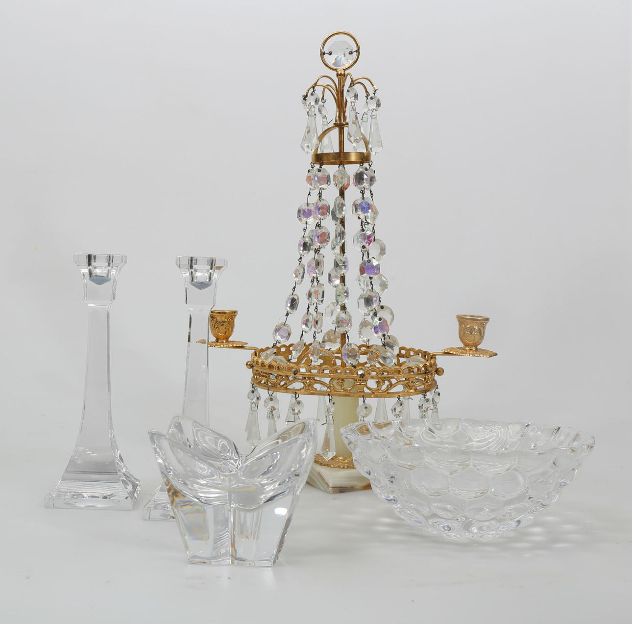 LJUSSTAKAR OCH SKÅLAR, glas och kristall, 5 delar, bland annat Orrefors.