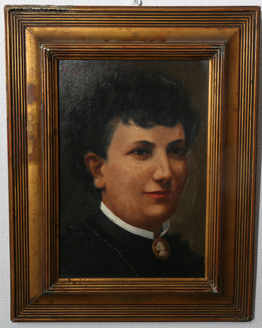 OIDENTIFIERAD KONSTNÄR. Olja på kartong, "La Femme, un camé", signerad Louis Collin, daterad 1884.