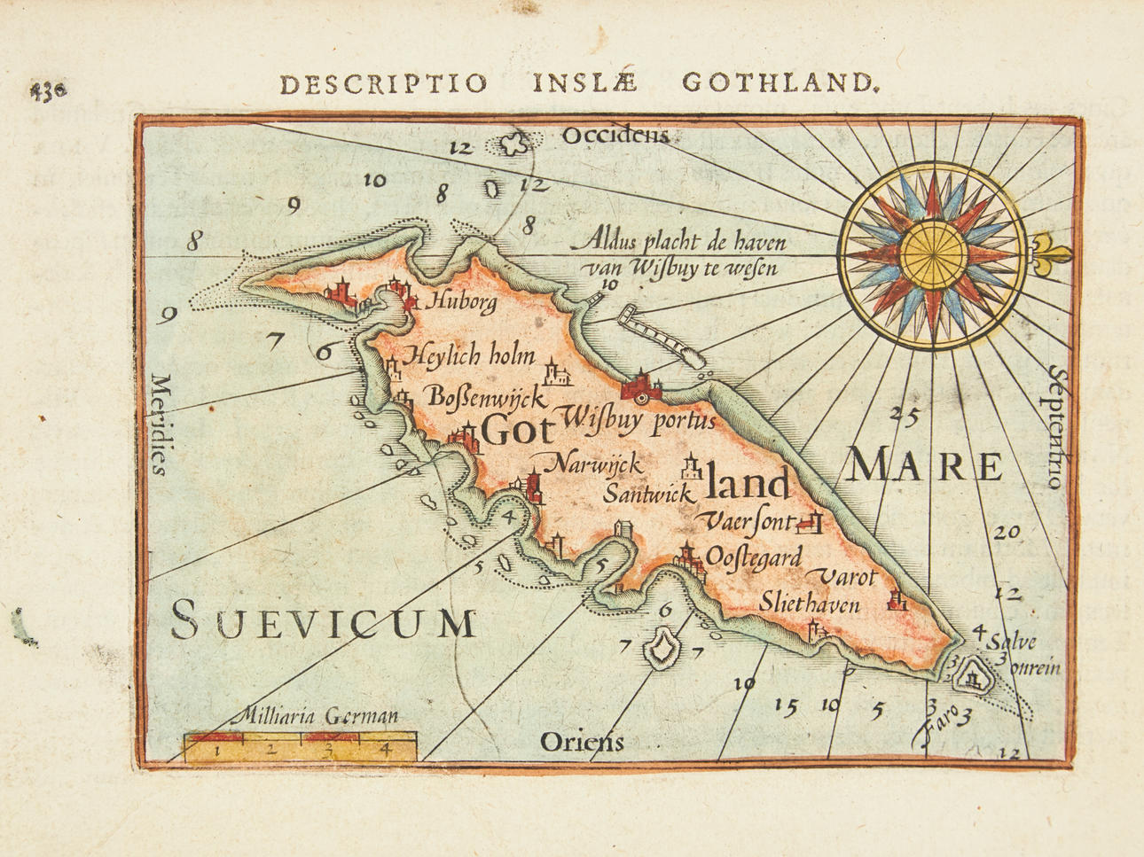 GOTLAND, KORT I MINIATURE AF BERTIUS, ca 1620.