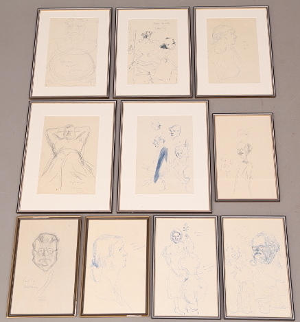 TOM FAHLROT. TAVLOR, 10 st, teckningar, blyerts/tusch, signerade, karikatyrer.