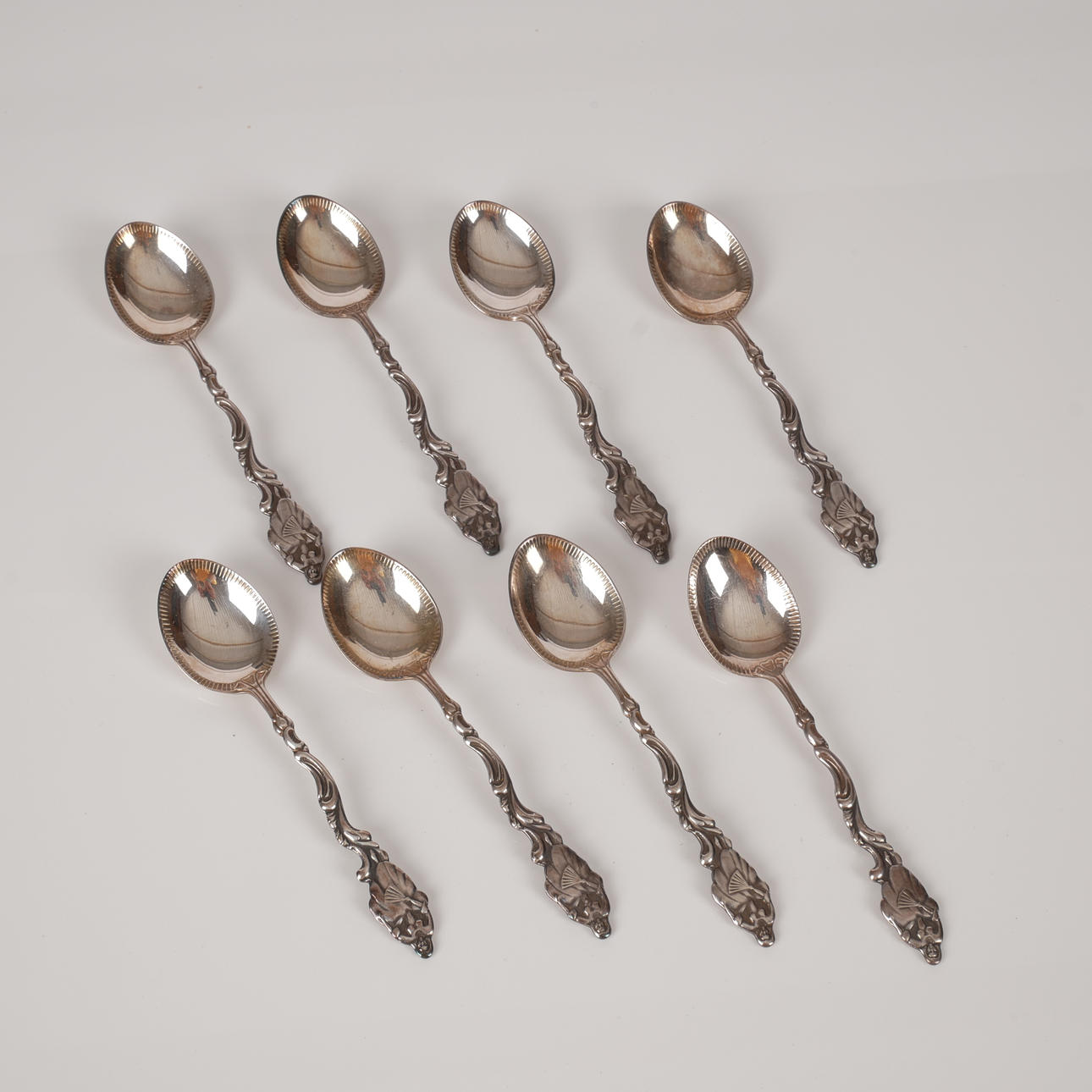 Coffee/suede spoons, 8 pieces, silver, 1950/60s.