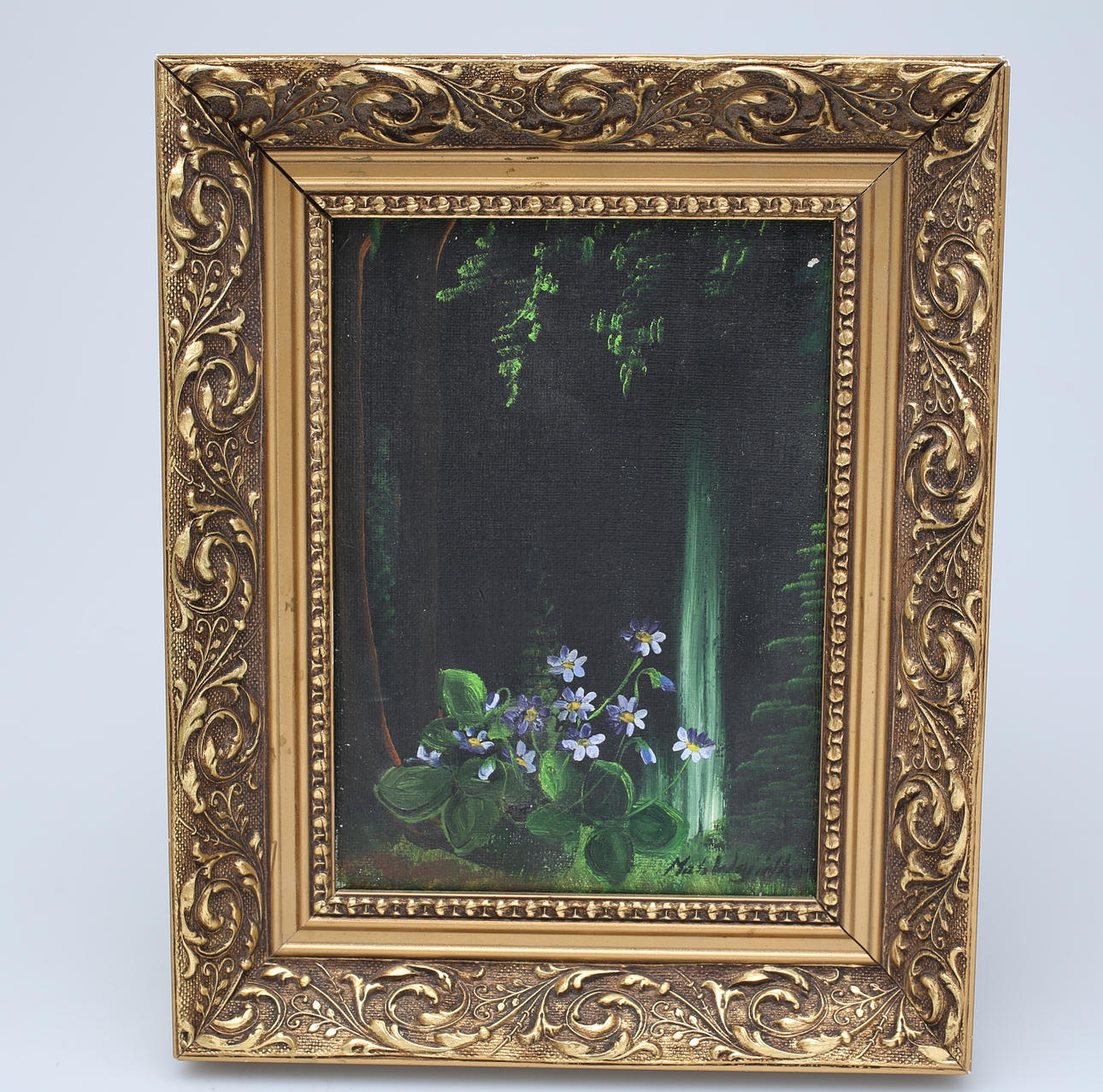 OLJEMÅLNING PÅ DUK, Blåsippa.