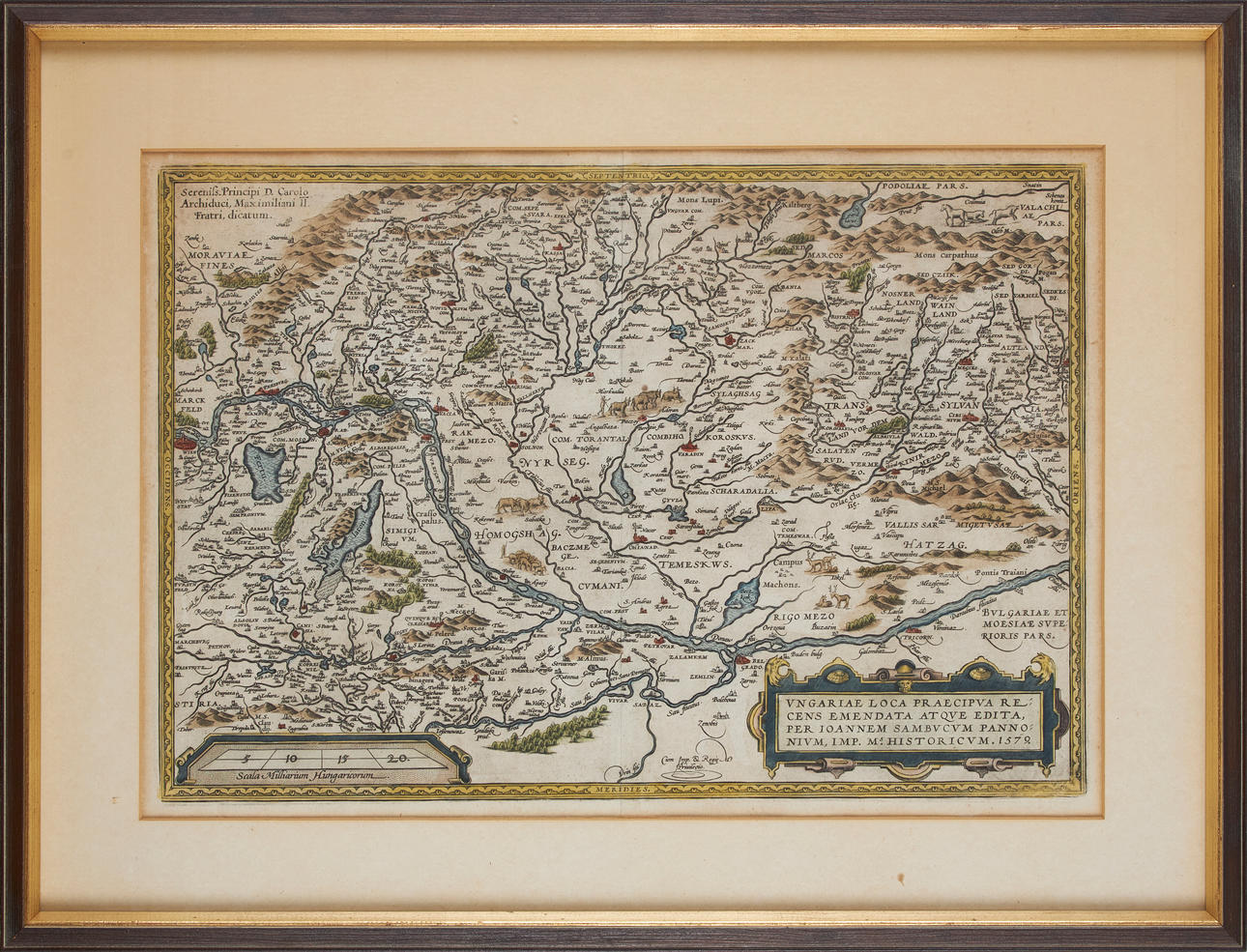 KORT OVER HÚNGARN - TRANSSYLVANIEN AF ORTELIUS, 1579-1612.