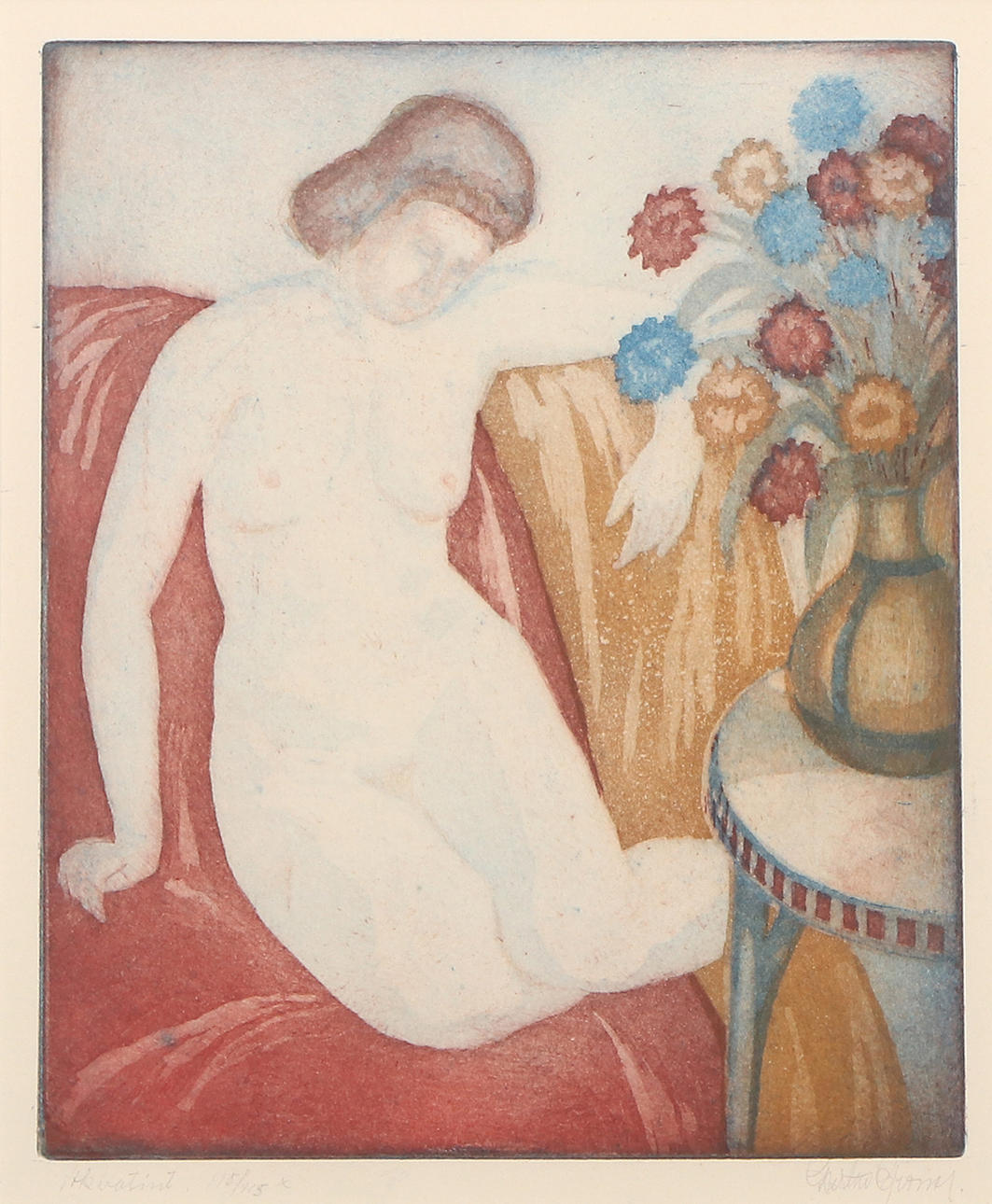 GUSTAV CRONA. Aquatint etching, 115/115. Nude study. Signed.