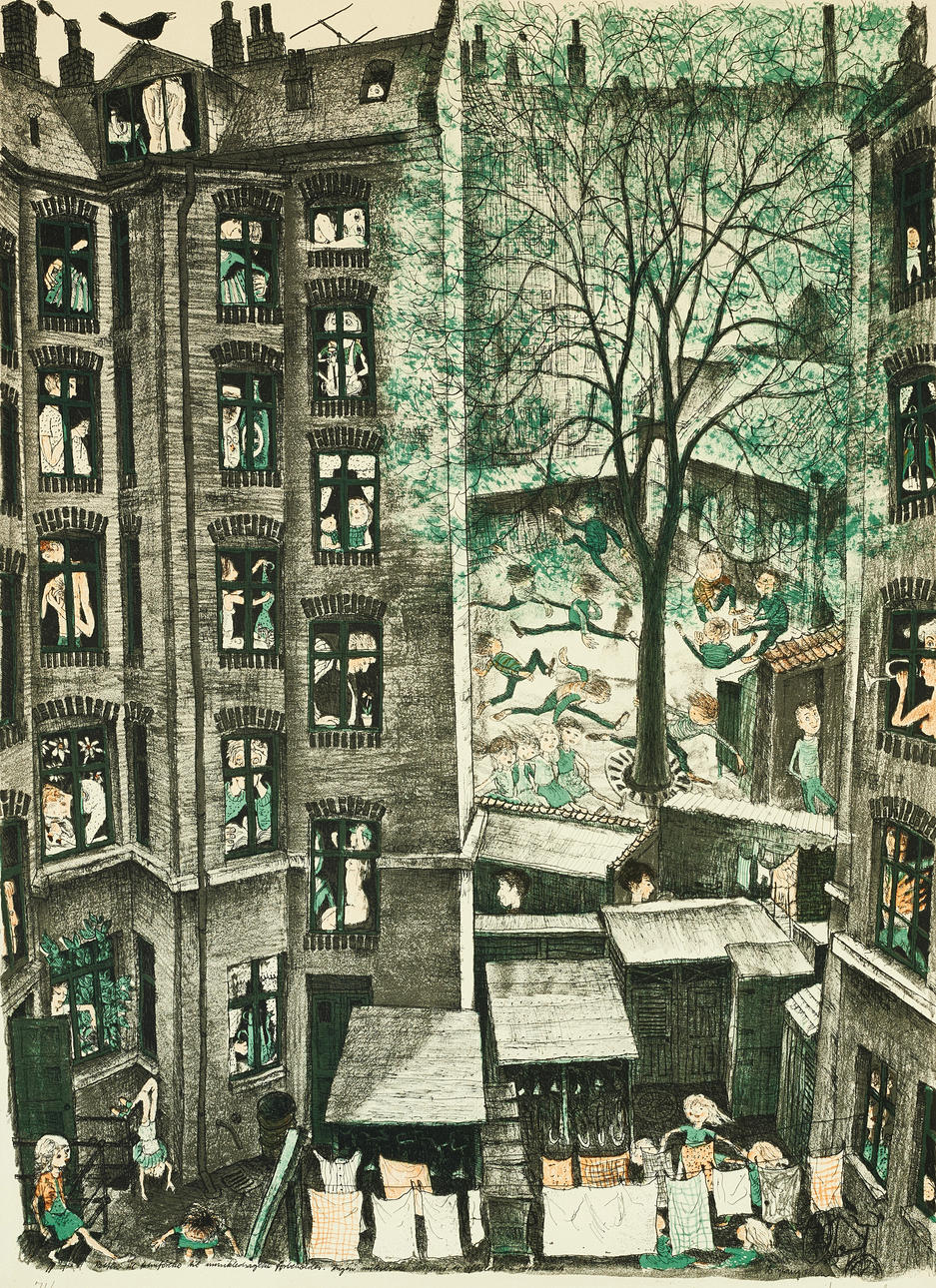 IB SPANG OLSEN. “Spring på Nörrebro”, signed, numbered 71/75, lithograph in colours.