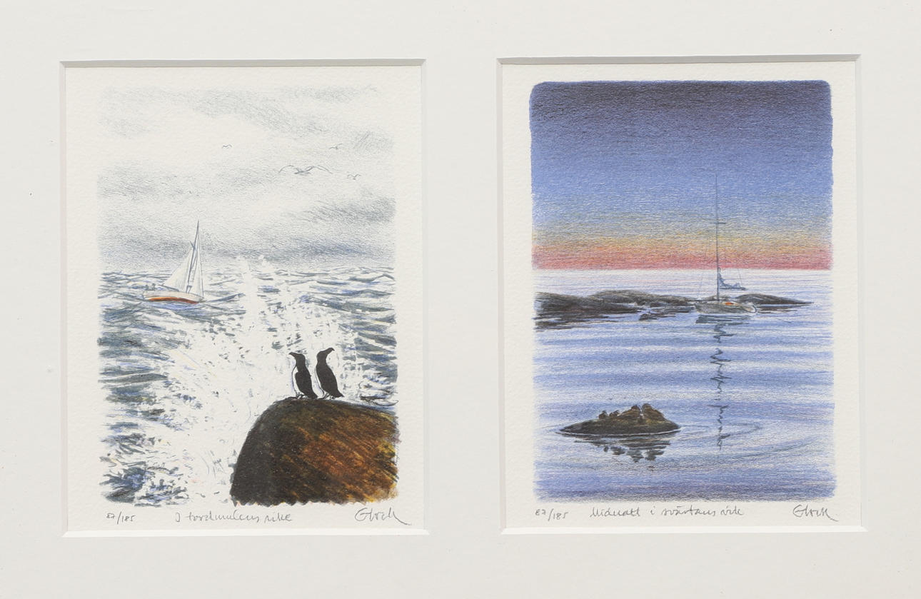 JONAS GLOCK. litografier, 2 st, signerade. numrerade 87/185.