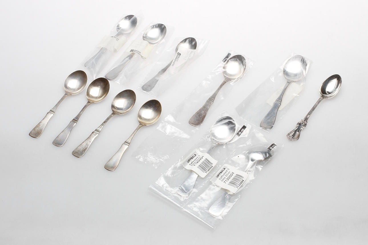 SKEDAR, 12 st, silver, "Uppsala" samt Olga", 1900-tal.