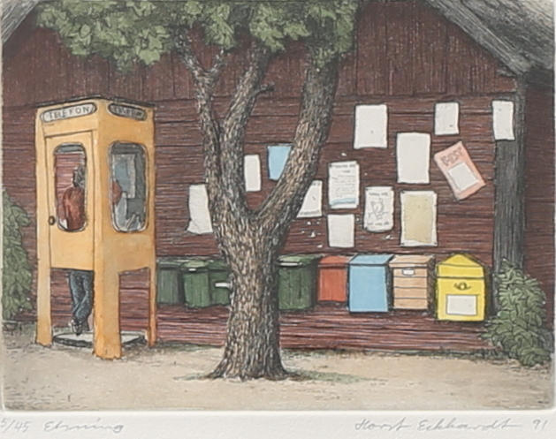 HORST ECKHARDT. "Motiv från Vickleby, Öland." Etsning, signerad, daterad 91 och numrerad 5/45.