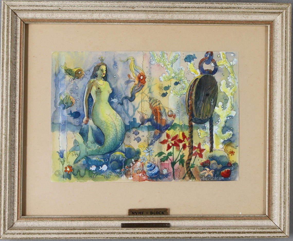 JOHN HAAVS-JOHNSON. "Nymf och Block", blandteknik, signerad samt daterad 47.