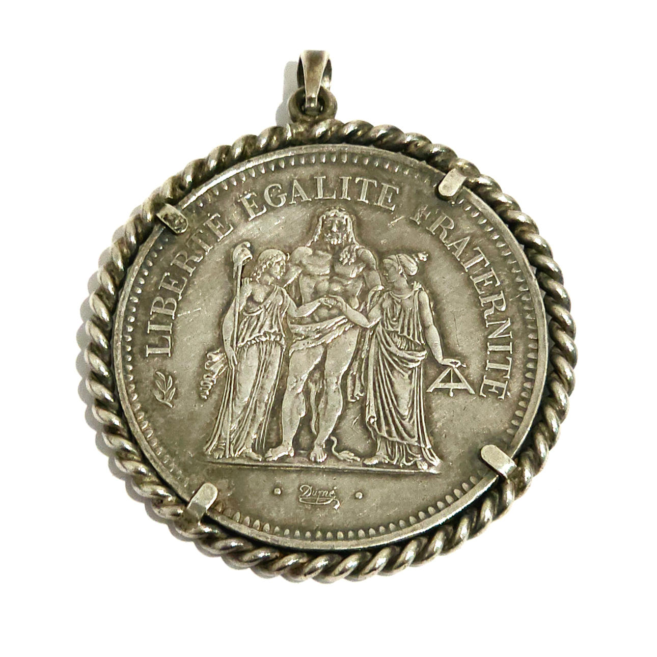 50 FRANC FRANSKT MYNT MED SILVERRAM.