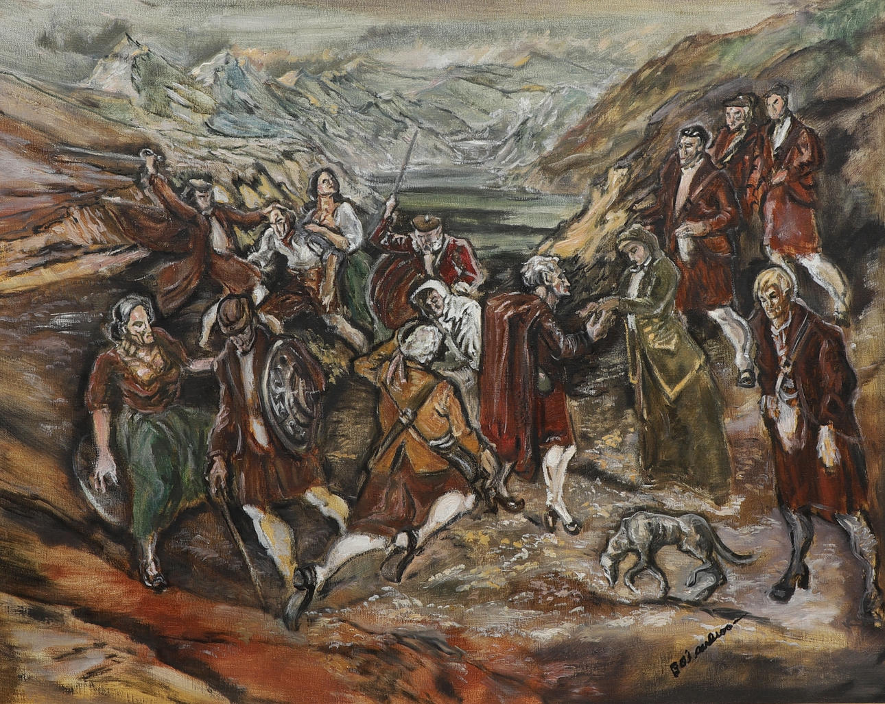 OIDENTIFIERAD KONSTNÄR. oil on canvas, figural composition, signed.