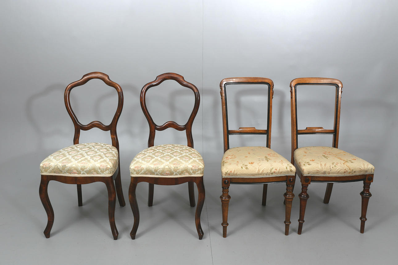 STOLAR, olika träslag, 4 stycken, 1800-1900-tal.