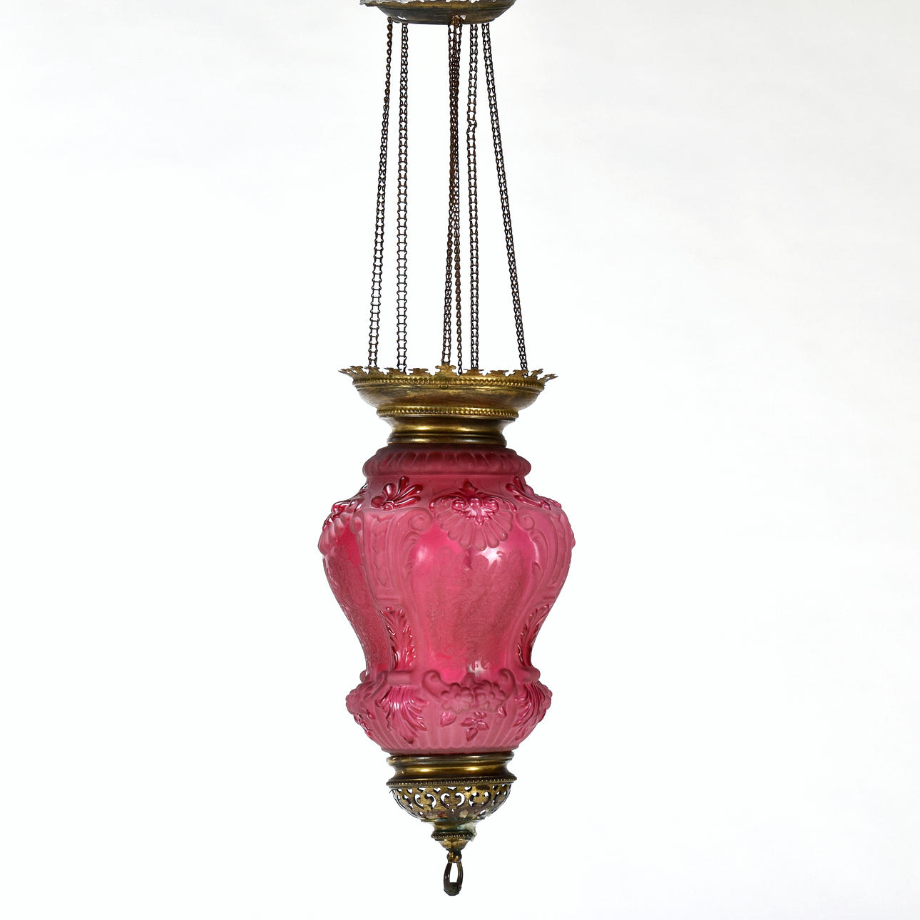 MÅNESKINSLAMPE GLAS & MESSING OMKRING 1900.