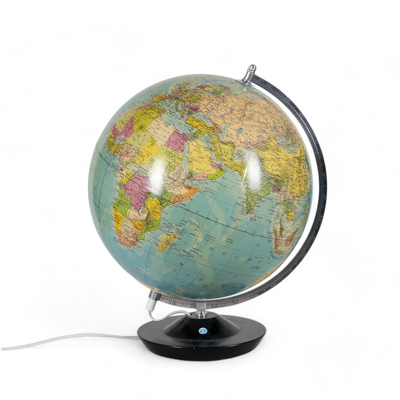 Ein Globus mit Beleuchtung, Räths politik, 1986.