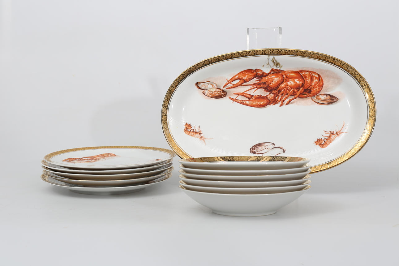 SKALDJURSSERVIS, porslin, 12 delar, Kronen Porzellan, 1900-tal.