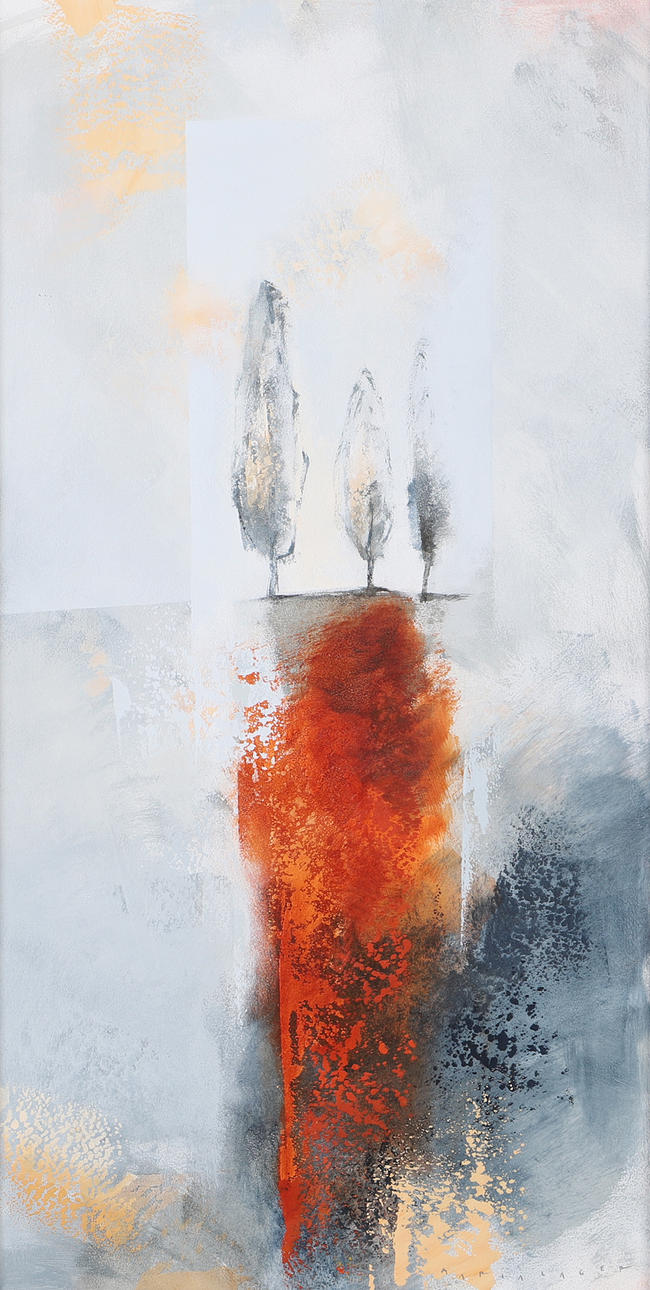 MARIA LAGER. “Three Trees”, oil on panel, signed.