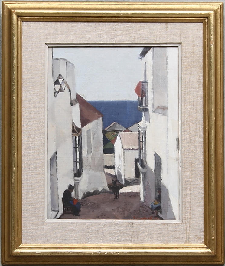 GÖSTA SUNDVALL. Sydländsk stadsbild. Olja på pannå. Signerad och daterad - 54 cm.