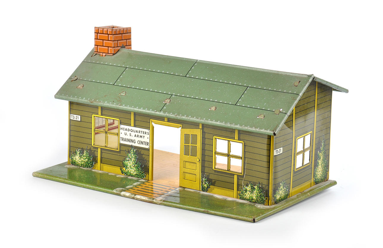 LITHOGRAPHIERTES BLECHSPIELZEUG. US Army högkvarter, utbildning center byggnad.